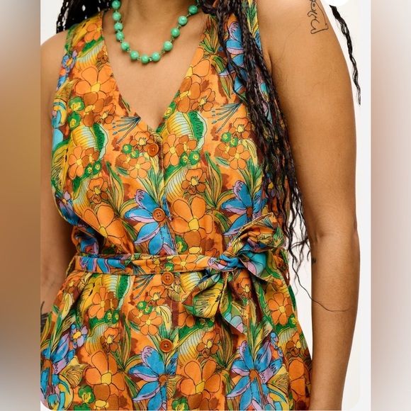 NWT LUCY & YAK Finn - V-Neck Cotton & Linen Jumpsuit Aloha Print Size UK14 US10 - Picture 5 of 16